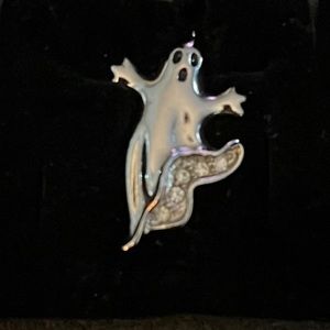 Avon Vintage Ghost Lapel or Tie Tac Pin 1995 Silver tone with 6 rhinestones